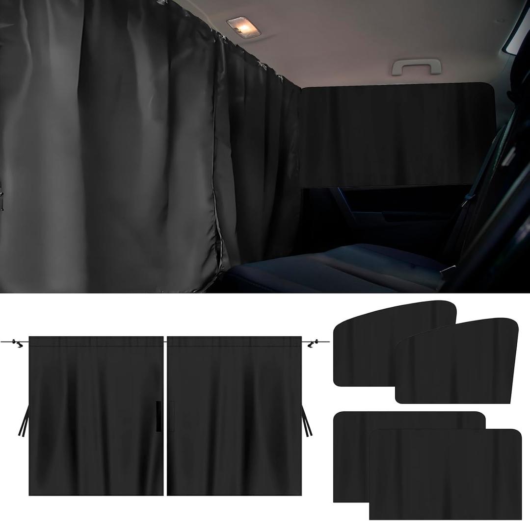 5PCS Car Privacy Curtains, Auto Window Shades Kit with 2 Front&Rear Side Window Shades, 98% Light Blocking Divider Curtain, Privacy Window Cover, Baby Shade for Sleeping, Car Camping Essentials