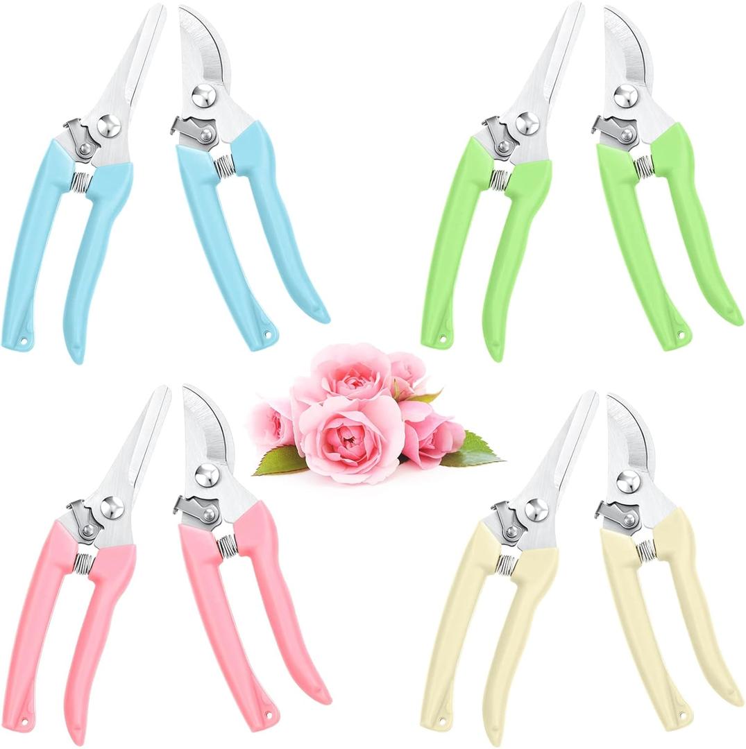 Jutom 8 Pcs Garden Shears Pruning Scissors Clippers Sharp Hand Pruners for Gardening Tools Cutting Flowers Trimming Plants Bonsai Fruits Picking, 4 Bypass Blade and 4 Straight Blade