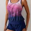 Women's Tankini Swimsuit Modest Two Piece Bathing Suit Athletic Blouson Tank Top with Short Bottoms,  Size L