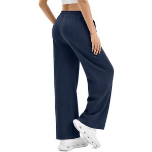 SINOPHANT Womens Wide Leg Sweatpants High Waist Lightweight Lounge Pants with Pockets Drawstring Joggers (Blue, L)