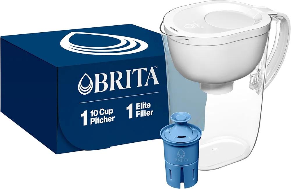 Brita Water Pitcher, Everyday Elite Filter, Removes 99% of Lead, Includes 1 Filter, 10-Cup Capacity, White