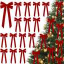 JOICEE 15Pcs Red Velvet Bows, 5in x 12in Christmas Tree Wreath Bows Rustic Crafts Gift Ribbon Bows for Christmas Indoor Outdoor Decorations Birthday Party Wedding Holiday Decor