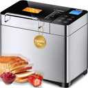 KBS Pro Stainless Steel Bread Machine, 2LB 17-in-1 Programmable XL Bread Maker with Fruit Nut Dispenser, Nonstick Ceramic Pan& Digital Touch Panel, 3 Loaf Sizes 3 Crust Colors, Reserve& Keep Warm Set