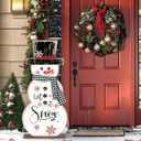 Whaline 36" H Wooden Christmas Snowman Porch Sign Standing Winter Wooden Porch Decoration Vintage Christmas Snowman Welcome Standing Sign for Front Door Yard Xmas Holiday Party Favor Gifts Decor