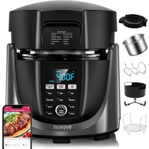 Nuwave Duet Air Fryer and Electric Pressure Cooker Combo with 2 Switchable Lids, 300 FoolProof One-Touch Presets, Crisp&Tender Tech, 6QT Heavy-duty Stainless Steel Pot, 15+ Safety Features