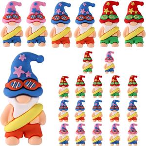 24pcs Mini Fairy Gnome Figurines, Colorful PVC Summer Beach Gnome Statues Miniature Dwarf Garden Decor for Indoor Outdoor Patio Yard Shelf (Blue, Pink & Red, 8 Each)