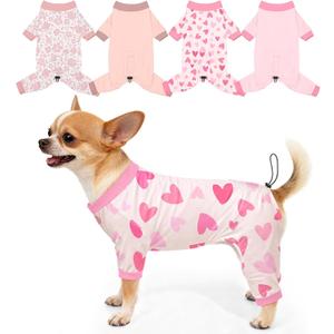 Bienbee Dog Pajamas, 4 Pack Dog Recovery Suit Shedding Suit Cute Soft Puppy Clothes Dogs Pjs Onesies Jammies Adjustable Breathable & Stretchy Clothes for Small Medium Large Dogs Girl Boy Puppy-S