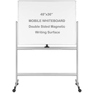 INNOVART Mobile Whiteboard 48" x 36", 360° Reversible Double Sided Magnetic Dry Erase Board with Portable Rolling Stand on Wheels, Easel Standing Board with Aluminum Frame