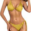 ZAFUL Womens Bikini Bathing Suit Metallic Shiny Two Piece Swimsuits Underwire Cheeky High Cut Triangle Bikini Sets Yellow S