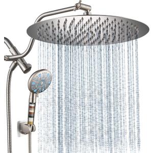 Cobbe 12 Inch All Metal Rain Shower Head, Dual Shower Heads with Handheld Spray Combo - Upgrade Extension Arm Height Adjustable - 9 Spray Filtered Shower Head, Brushed Nickel