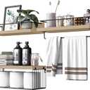 PopiShelves Bathroom Shelves Over Toilet for Wall, Floating Shelves with Storage Basket Paper Holer for Kitchen Living Room, Bedroom & Classroom, Set of 3 (Nature Wood)