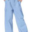 Rolanko Parachute Pants for Girls Y2K Cargo Trousers with Pockets Harajuku Jogger Pants Kids 10-12Y, 150