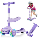 2-in-1 Foldable Kick Scooter for Kids Ages 3-8 with Seat,Adjustable Height, 3 LED Light Wheels, Outdoor Activities for Toddlers Boys Girls