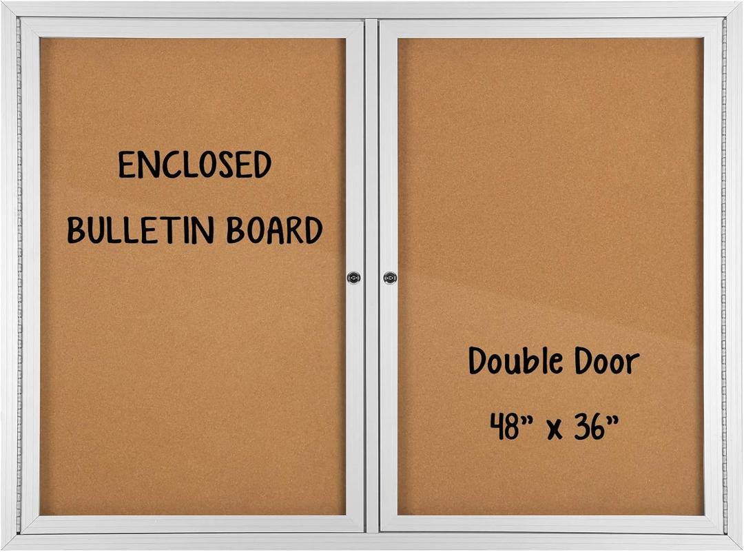 INNOVART Enclosed Bulletin Board 48”x36”, Lockable Cork Noticeboard with Aluminum Frame, Outdoor Enclosed Bulletin Board Weatherproof, Wall Display Case with Swing-Open Door Information Cabinet 