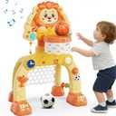 Toddler Basketball Hoop Soccer Goal for Kids 1-3, Baby Toys for 1 Year Old Boy Gifts, Kids Sports Toy with Light Sound Music, Baby Interactive Toys for Christmas Birthday Gifts for Boy Girls (Lion)