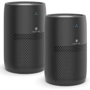 Medify MA-22 Air Purifier with True HEPA H13 Filter | 555 ft Coverage in 1hr for Allergens, Smoke, Wildfires, Dust, Odors, Pollen, Pet Dander | Quiet 99.9% Removal to 0.1 Microns | Black, 2-Pack (Large Room)