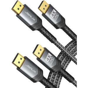 JSAUX DisplayPort Cable 2 Pack 10ft, 4K DP 1.2 Cable | 4K@60Hz, 2K@165Hz, 2K@144Hz | HDR, 21.6Gbps, FreeSync, G-Sync Display Port Cord for Gaming Monitor Graphics 3090 PC -Grey