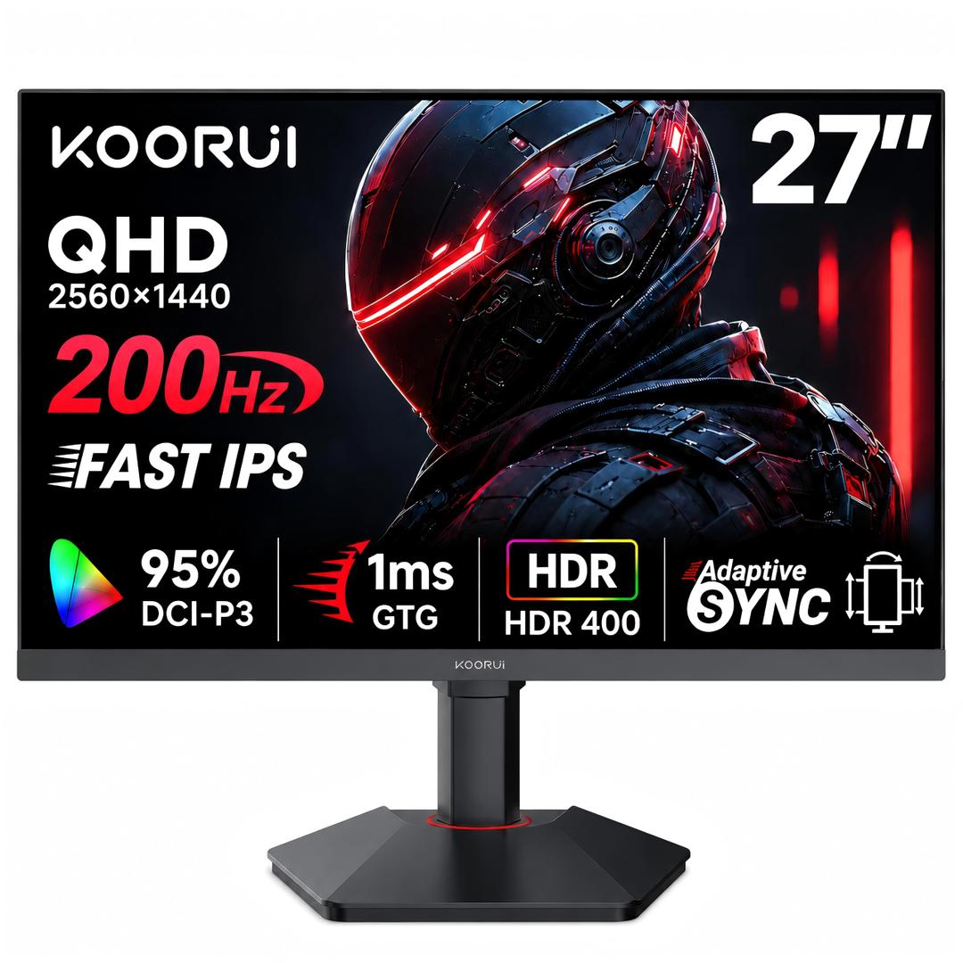 KOORUI 27-Inch 1440p Gaming Monitor, 200Hz 1ms, Fast IPS, HDR400