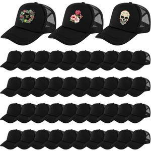 Hercicy 40 Pack Sublimation Blank Trucker Hat Bulk Baseball Cap Adjustable Mesh Unisex Polyester Hat Heat Transfer (Black)
