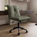 YOUTASTE Desk Chair Armless Office Chair with Wheels, Upholstered Computer Task Chairs with Back, Modern Adjustable Swivel Rolling Vanity Chair for Home Bedroom, Olive Green