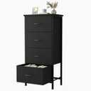 Sweetcrispy 4 Fabric Drawer Small Dresser, Bedside Nightstand with Wooden Top Sturdy Frame, Entryway Closet Bedroom Storage Cabinet Furniture for Dorm,Black, 11.8"D x 17.7"W x 37.5"H