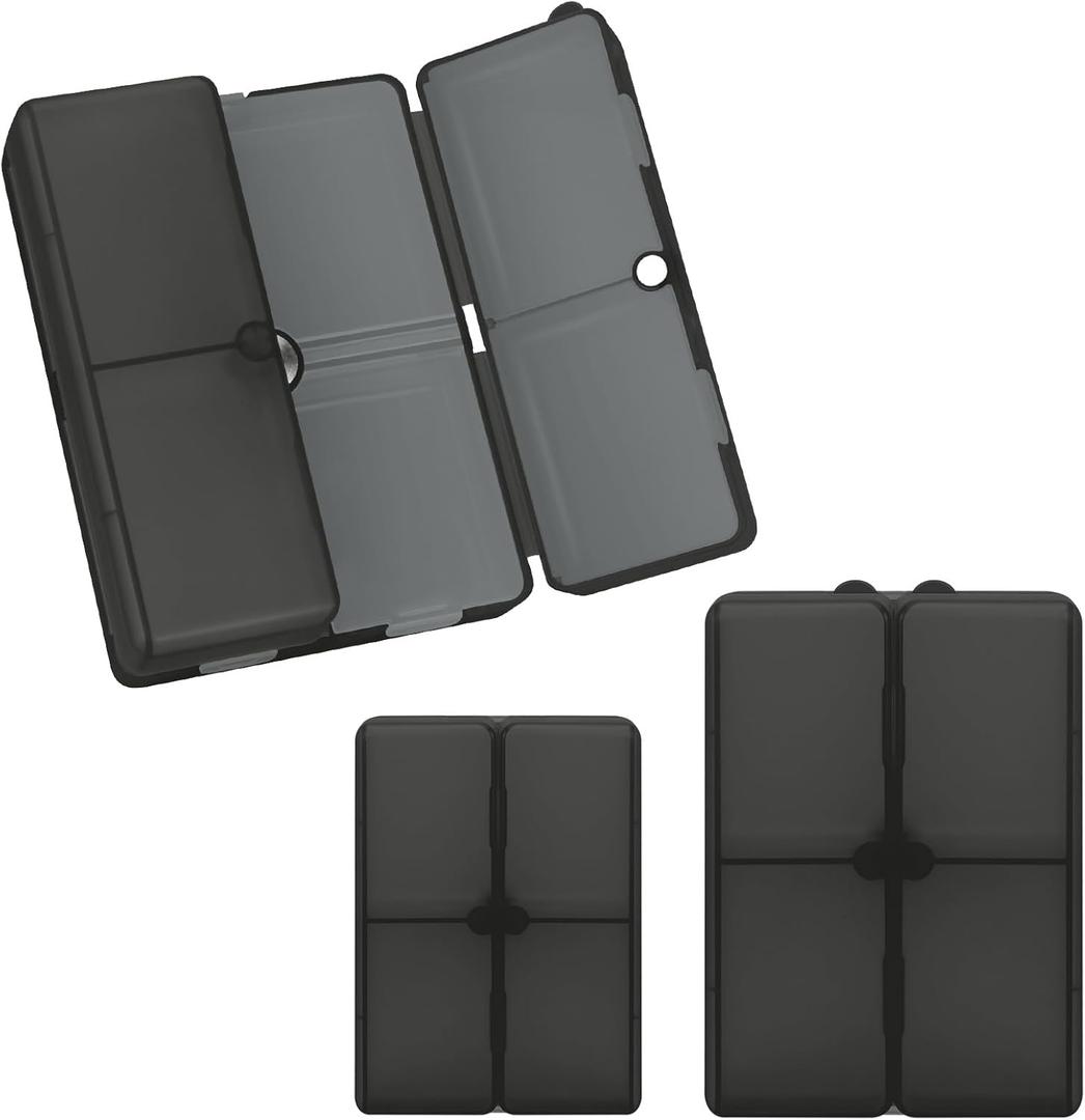 FYY 2 Pcs Daily Pill Organizer, 7 Compartments Portable Pill Case Travel Pill Organizer,[Folding Design]Pill Box for Purse Pocket to Hold Vitamins,Cod Liver Oil,Supplements and Medication-Clear Black (Large (1 Piece), Small (1 Piece))