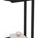 Hosfais Small Side Table End Table, C-Shaped Wood Coffee Table TV Tray for Eating Couch Tables for Small Space, Living Room, (Black) (Oval)