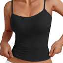Trendy Queen Womens Adjustable Camisole Sleeveless Square Neck Spaghetti Strap Tank Tops Basic Shirt (Small, Black)