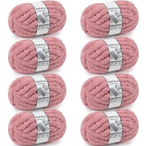 Cozyful Chunky Yarn for Hand Knitting - #10 Chunky Chenille Yarn, Jumbo Big Thick Chunky Yarns for Crocheting, Super Bulky Chunky Knit Blanket Yarns, 8 Skein (22 yds 8 oz Each Skein), Dusty Pink