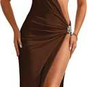 Verdusa Women's 3 Piece Swimsuit Bandeau Bikini Set Bathing Suit with Cover Up Dress, Brown, Medium