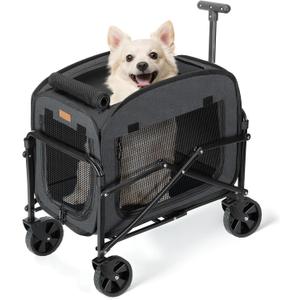 Lekebobor Cat Carrier with Wheels Large Cog and Dog 40LBS, Rolling Pet Carriage with Big All-Terrain Wheels (Black)