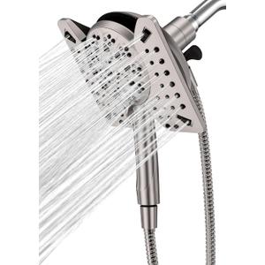 Shower Head with Handheld High Pressure, Rain Shower Head with Fixed Showerhead and 9 Sprays Handheld Shower, Detachable 2-IN-1 Shower head with 59" Rotatable Stainless Steel Hose (Brushed Nickel)