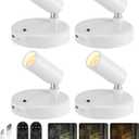 EZVALO Spot Lights Indoor, 5500mAh Rechargeable Plant Spotlights with Remote, Wireless Mini Art Accent Light with Timer & Dimmable, 3-CCT, Uplights Indoor for Plants, Display, Artwork (4-Pack-White)