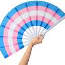 GeGeYa Rainbow Large Folding Fan-Hand Fan Popping Fans for Line Dancing Clacking Fans for Boots On The Ground Dance,Party,Outdoor,Decoration (Blue+Pink) Set of 3