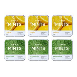 SIMPLY MINTS Lemon & Peppermint Natural Breath Mint Variety Pack, 6 Pack (180 Pieces), Made with Real Peppermint Oil | Aspartame-Free, Sorbitol-Free, Xylitol-Free, Vegan, Kosher, Non-GMO