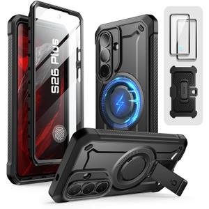 SUPCASE for Samsung Galaxy S26 Plus Case with Stand (UB Pro Mag), [2 Front Frames] [Compatible with MagSafe] [Built-in Screen Protector & Belt-Clip] Protective Phone Case for Galaxy S26 Plus, Black