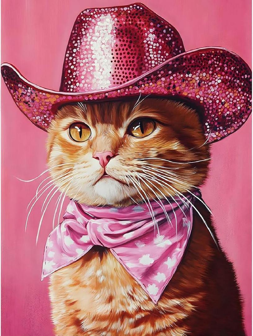 2 x Canrichshop Cowboy Cat Paint by Numbers Kit for Adults,DIY Acrylic Painting by Numbers Kits Beginner No Framed,Easy Disco Adult Paint by Number on Canvas for Decor 16x20inch