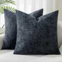 Chenille Throw Pillow Covers 20x20 Inch Set of 2 Farmhouse Textured Solid Color Accent Pillows for Couch Sofa Bed Living Room Home Decor,Coastal Navy Blue