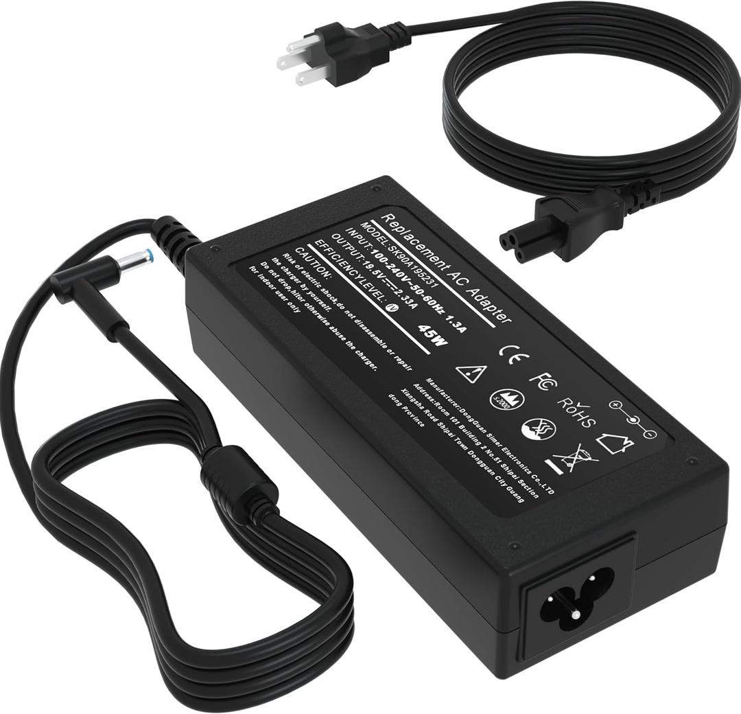 Charger Compatible for HP 14" 15" 15.6" 17" Portable Students and Business Laptop 741727-001, 45W 19.5V 2.31A AC Adapter Replacement for HP Pavilion/Stream Computer Power Supply Cord