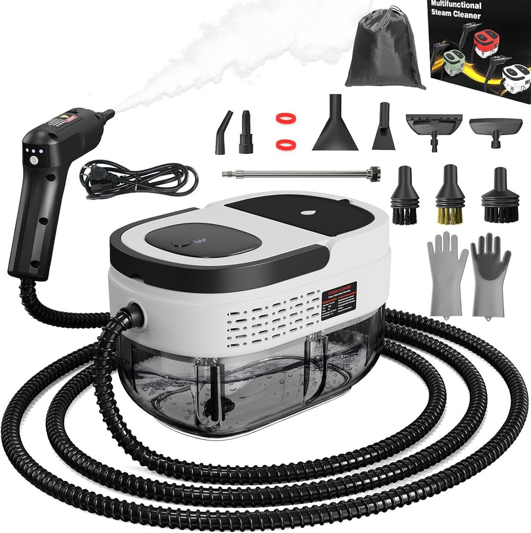 Handheld Steam Cleaner for Home, 2500W High Pressure Steam Cleaner for Car Detailing, 3 Steam Levels, 1600Ml Tank, High Heat Steamer for Bed Bugs, Couch, Furniture, Kitchen, Bathroom, Floors (White)