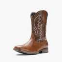 IUV Cowboy Boots For Men with Wide Square Toe Western Retro Boot Durable Classic Fashionable Embroidered Pull On Slip Resistant Boots 11 Dark Brown