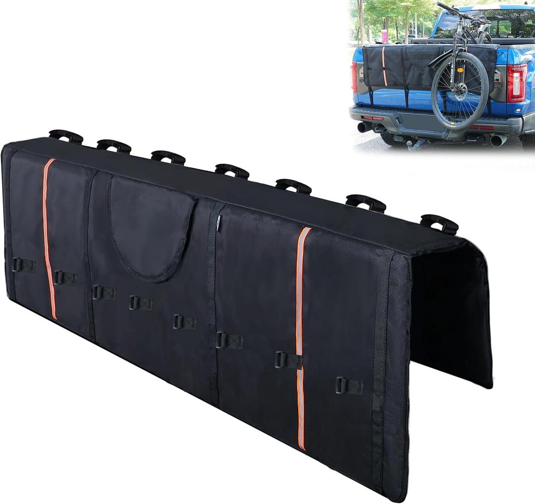 Amooca Tailgate Pad for Mountain Bikes Pickup Truck Tailgate Protection Pad with 3 Tool Pockets 60'' Wide for 7 Bicycles