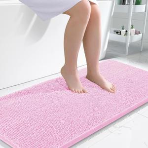 OLANLY Bathroom Rugs 47x24, Extra Soft Absorbent Chenille Bath Rugs, Rubber Backing Quick Dry, Machine Washable Bath Mats for Bathroom Floor, Tub and Shower, Home Decor Accessories, Pink
