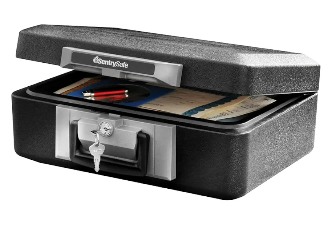 SentrySafe Fireproof Safe Box with Key Lock, Chest Safe with Carrying Handle to Secure Money, Jewelry, Documents, 0.25 Cubic Feet, 6.3 x 15.3 x 12.1 Inches, 1160
