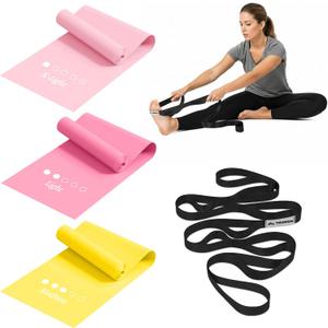 Trideer Stretching Strap & 3-Level Resistance Bands Set for Rehab, Flexibility Training, and Full-Body Strength, Physical Therapy Kit for Recovery, Mobility, Warm-Up, and Home Workouts (Pink)