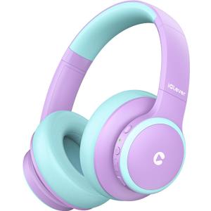 iClever BTH26 Active Noise Cancelling Headphones for Kids, 60H Play Time, Safe Volume 80dBA, Type C Fast Charging, Bluetooth5.4, Kids Bluetooth Headphones with Mic AUX Cord for iPad Airplane, Purple