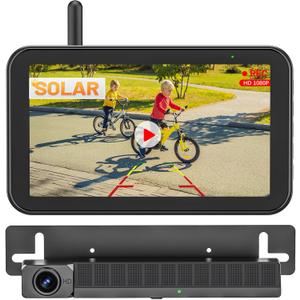 Solar Wireless Backup Camera, 5" 1080P DVR Monitor, 2-Min No-Wiring Installation Back Up Camera, 4800mAh Battery, Stable Signal, IP69K Waterproof Reverse Camera for Car, SUV, Pickup, Truck, Trailer