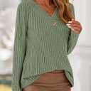 PRETTYGARDEN Women's Fall Long Sleeve V Neck Tunic Shirts | Soft Fuzzy Ribbed Knit, Loose Fitting Tops, Deco Buttons, Lightweight Sweaters, Casual Spring Blouses for Office, Going Out (Green, M)