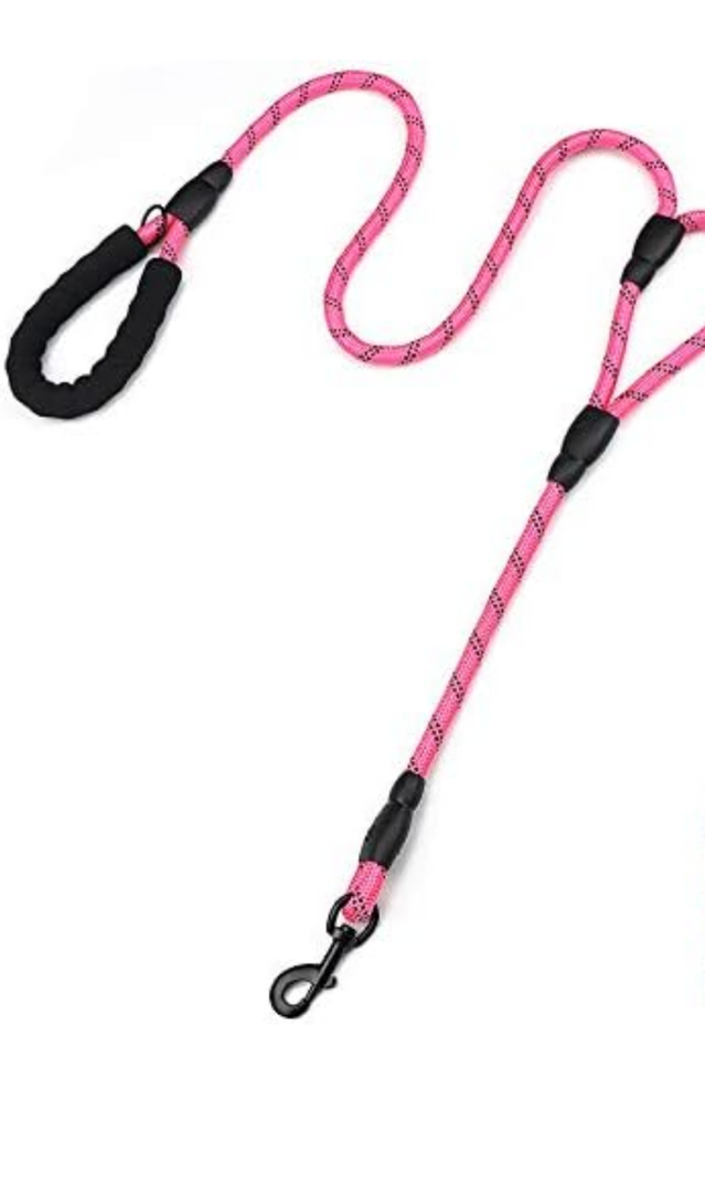 Rope Dog Leash 6ft Long,Traffic Padded Two Handle,Heavy Duty,Reflective Double Handles Lead for Control Safety Training,Leashes for Large Dogs or Medium Dogs,Dual Handles Leads(Pink)
