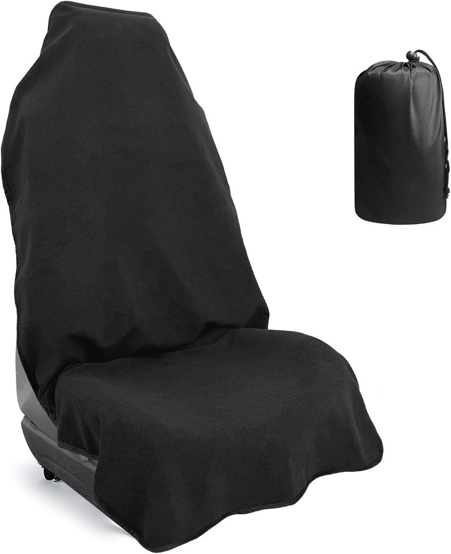 Car Front Seat Cover: Waterproof & sweatproof, fits all cars/SUVs/trucks. Ideal for gym, sports & beach. 3-layer non-slip, easy machine wash. Shields seats from stains & wetness. (Black, 1Pcs)